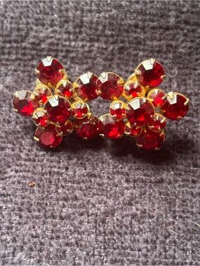 Vintage Gold-Tone Red Crystal Cluster Earrings